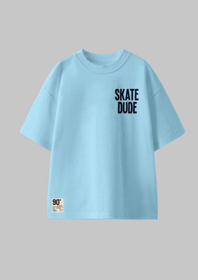 Codez Boys Printed Pure Cotton Oversized T Shirt(Blue, Pack of 1)