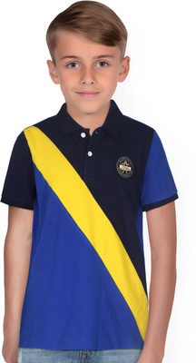 Allen Solly Boys Colorblock Pure Cotton Regular T Shirt(Blue, Pack of 1)