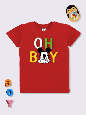 YK Disney Baby Boys Printed Cotton Blend Regular T Shirt(Red, Pack of 1)