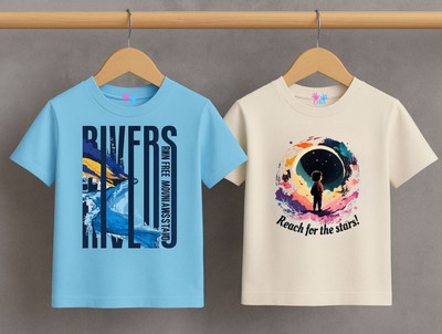 Kidloo Boys Graphic Print Pure Cotton Regular T Shirt(Light Blue, Pack of 2)