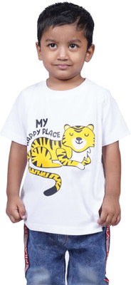 Yellowtoons Boys Printed Cotton Blend Regular T Shirt(White, Pack of 1)