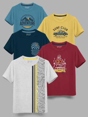 Hellcat Boys Printed Cotton Blend Regular T Shirt(Multicolor, Pack of 5)