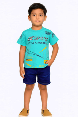 HMAGURI Boys Printed Cotton Blend Regular T Shirt(Green, Pack of 1)