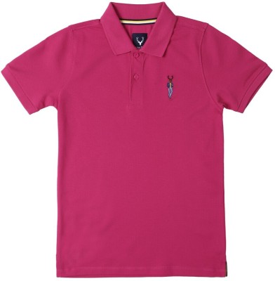 Allen Solly Boys Solid Cotton Blend Regular T Shirt(Pink, Pack of 1)