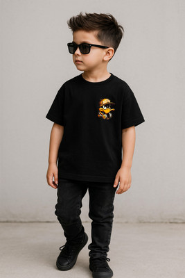 BQF Boys Printed Cotton Blend Oversized T Shirt(Black, Pack of 1)