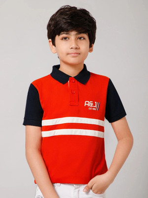 Alan Jones Boys Striped Cotton Blend Regular T Shirt(Multicolor, Pack of 1)