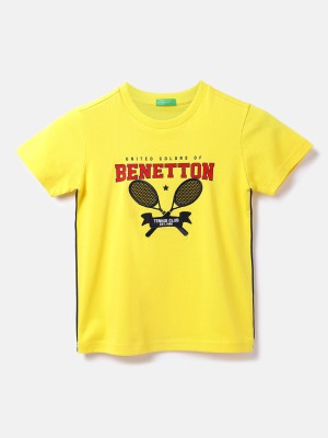 United Colors of Benetton Boys Solid Pure Cotton T Shirt(Yellow, Pack of 1)