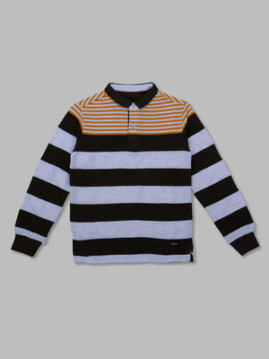 Status Quo Boys Striped Pure Cotton Regular T Shirt(Green, Pack of 1)