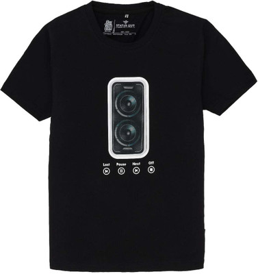 Status Quo Boys Printed Elastane, Cotton Blend Regular T Shirt(Black, Pack of 1)