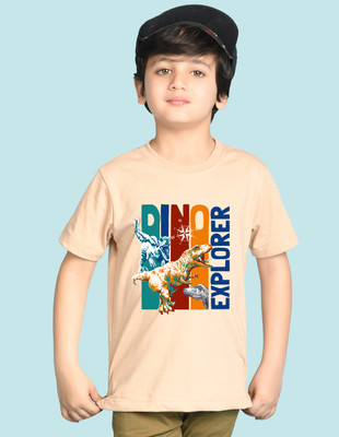 Nusyl Boys Graphic Print Cotton Blend Oversized T Shirt(Beige, Pack of 1)