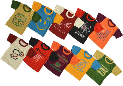MA GROUPS OF CREATION Baby Boys Printed Pure Cotton Regular T Shirt(Multicolor, Pack of 10)