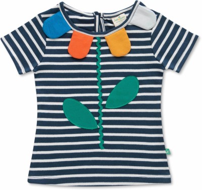 JusCubs Girls Printed, Striped Cotton Blend T Shirt(Dark Blue, Pack of 1)
