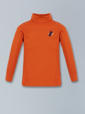 3PIN Girls Solid Cotton Blend T Shirt(Orange, Pack of 1)
