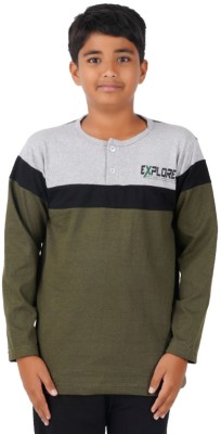 GOKUL FASHION Boys Colorblock Cotton Blend T Shirt(Green, Pack of 1)