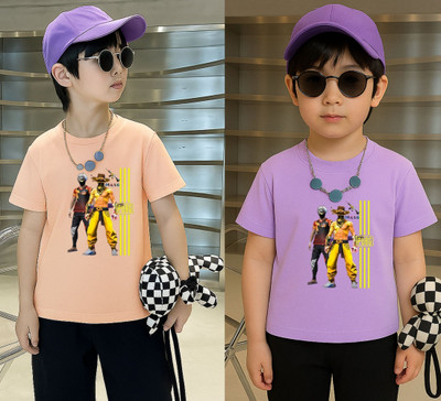 Lecowar Boys Printed Polyester Regular T Shirt(Pink, Purple, Pack of 1)