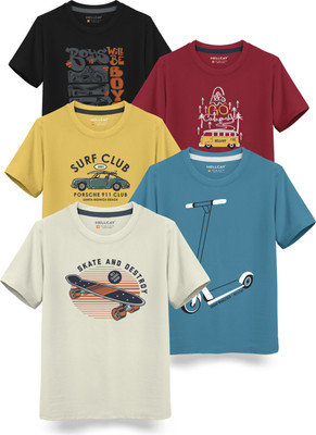Hellcat Boys Printed Cotton Blend Regular T Shirt(Multicolor, Pack of 5)