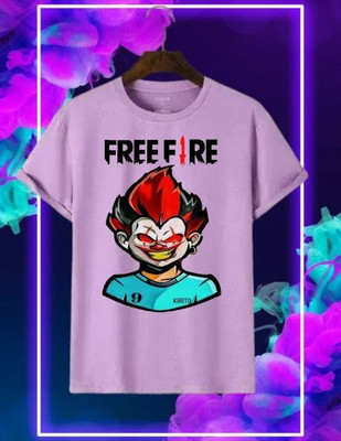 Snojh Boys & Girls Printed Cotton Blend Regular T Shirt(Purple, Pack of 1)