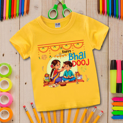 MOMS DESIRE Baby Boys & Baby Girls Self Design Cotton Blend Regular T Shirt(Yellow, Pack of 1)