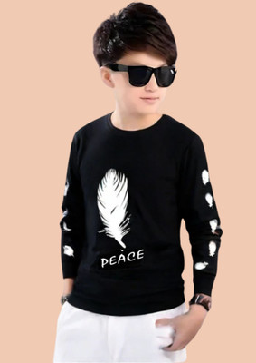 LILBITS Boys Printed Cotton Blend Regular T Shirt(Black, Pack of 1)
