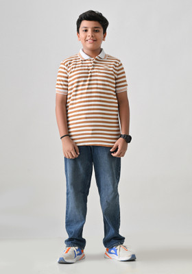 IndiWeaves Boys Striped Pure Cotton Regular T Shirt(Black, Pack of 1)