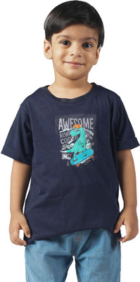Yellowtoons Boys Printed Cotton Blend Regular T Shirt(Blue, Pack of 1)