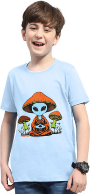 AUSK Boys Printed Cotton Blend Regular T Shirt(Light Blue, Pack of 1)