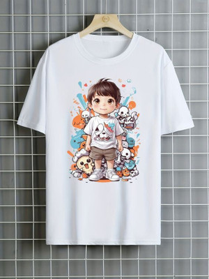 GPGARMENTS TREND Boys & Girls Printed Polyester Regular T Shirt(White, Pack of 1)