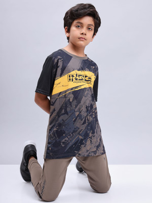 TECHNOSPORT Boys Graphic Print Polyester Slim T Shirt(Brown, Pack of 1)