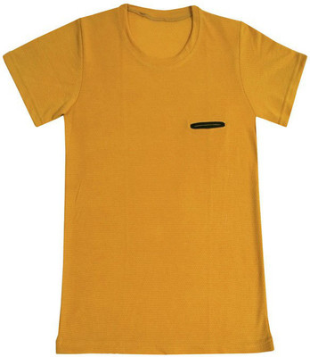 KAVYA Boys Solid Polyester Regular T Shirt(Yellow, Pack of 1)