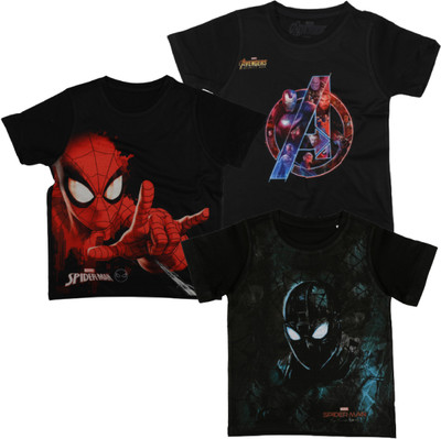 Marvel by Wear Your Mind Boys Superhero Polycotton Regular T Shirt(Black, Pack of 3)