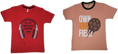 PEJA-10 Baby Boys & Baby Girls Typography Cotton Blend Regular T Shirt(Red, Pack of 2)