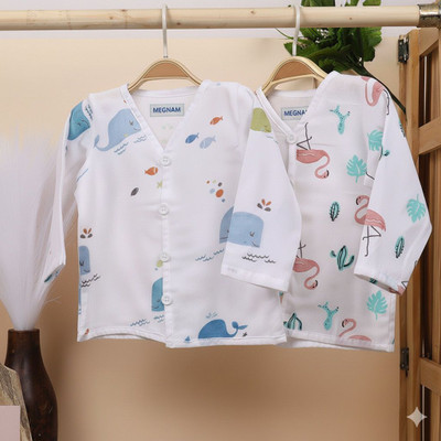 MEGNAM Baby Boys & Baby Girls Printed Cotton Blend Regular T Shirt(White, Pack of 2)