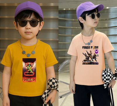 Lecowar Boys Graphic Print Polyester Regular T Shirt(Yellow, Pink, Pack of 2)
