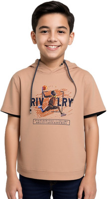 CAVIO Boys Typography, Printed Cotton Blend Regular T Shirt(Orange, Pack of 1)