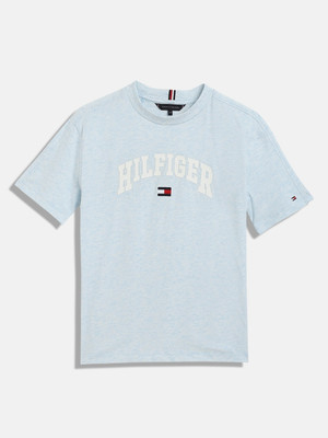 TOMMY HILFIGER Boys Printed Pure Cotton Oversized T Shirt(Blue, Pack of 1)