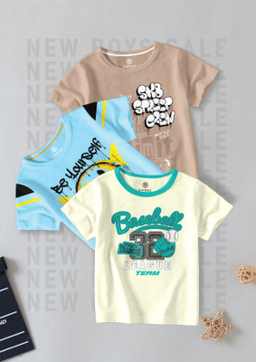 Codez Boys Printed Cotton Blend Regular T Shirt(Multicolor, Pack of 3)