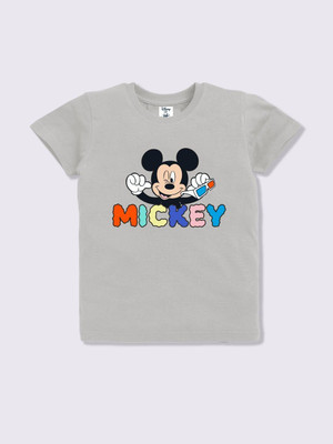 YK Disney Boys Printed Cotton Blend Regular T Shirt(Grey, Pack of 1)