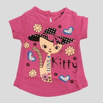 BEBAVY Baby Girls Typography, Graphic Print Cotton Blend Regular T Shirt(Pink, Pack of 1)