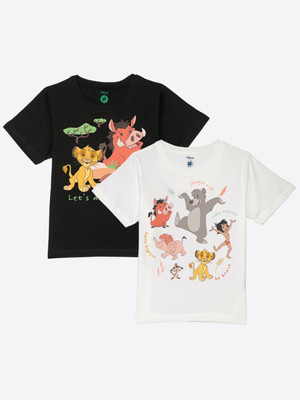 WYM TREND Boys Graphic Print Pure Cotton Regular T Shirt(Black, Pack of 2)
