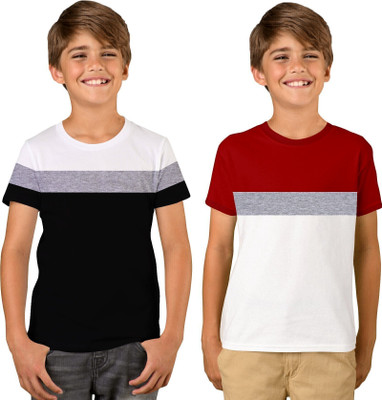 Luke and Lilly Boys Colorblock Cotton Blend Regular T Shirt(Multicolor, Pack of 2)