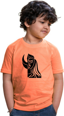 CHOMMBOOKA TRENDING Boys & Girls Graphic Print Cotton Blend Regular T Shirt(Orange, Pack of 1)