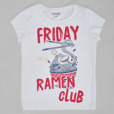 Pantaloons Junior Girls Solid Cotton Blend Regular T Shirt(White, Pack of 1)