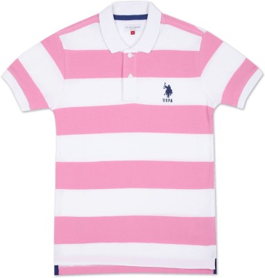 U.S. POLO ASSN. Boys Striped Pure Cotton T Shirt(Pink, Pack of 1)