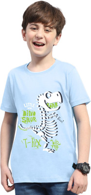 AUSK Boys Graphic Print Cotton Blend Regular T Shirt(Light Blue, Pack of 1)