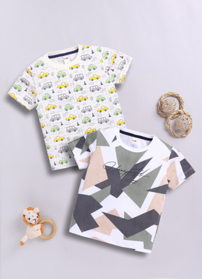 LITTLE NINJA Baby Boys Graphic Print Pure Cotton Regular T Shirt(Multicolor, Pack of 2)