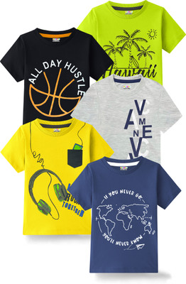 Kuchipoo Boys Printed Cotton Blend Regular T Shirt(Multicolor, Pack of 5)