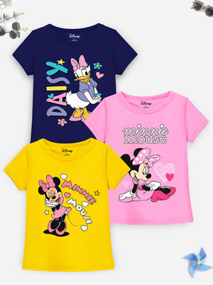 DISNEY BY MISS & CHIEF Girls Cartoon Cotton Blend Regular T Shirt(Multicolor, Pack of 3)