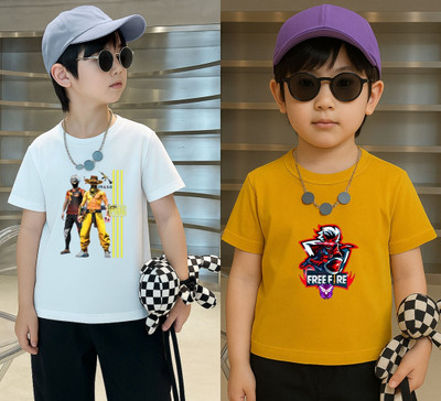 Lecowar Boys Graphic Print Polyester Regular T Shirt(White, Yellow, Pack of 2)