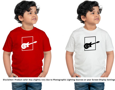 CHOMBOOKA Boys & Girls Printed Cotton Blend Regular T Shirt(Red, Pack of 2)