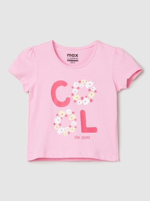 MAX Baby Girls Printed Pure Cotton T Shirt(Pink, Pack of 1)